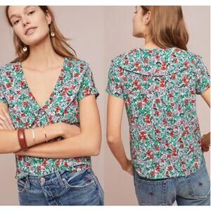 Maeve Anthropologie Ruffle Floral Blouse Short Sleeve Top Women’s 16W
